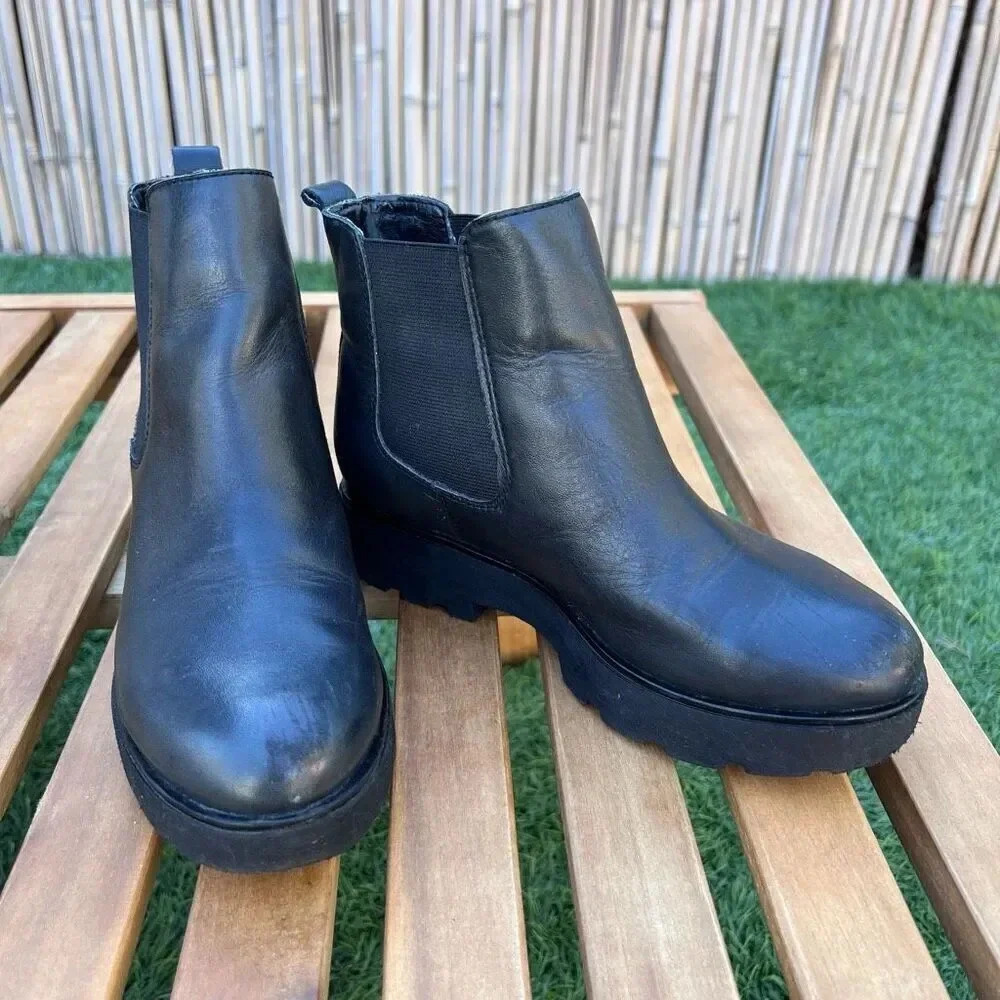 Steve Madden Women's Leather Pull On Lug Sole‎ Block Heel Ankle Booties Size 36 - Picture 8 of 8
